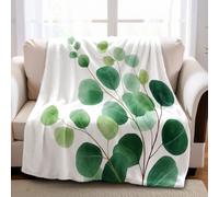 Vert Couverture Polaire 150 x 200 cm Peinture à l'aquarelle de Feuilles d'eucalyptus Plaid Flanelle Imprimé 3D Décoratif pour Salon, Chambre et Canapé
