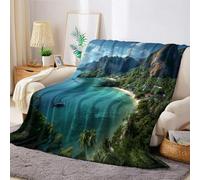 Vert Couverture Polaire 200 x 220 cm Océans et îles Impression 3D Plaid Polaire Douce Moelleuse Chaudes Flanelle Couverture de Lit Plaid pour Filles et Garçons