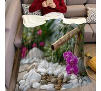 Vert Couverture Polaire Paysage Aquatique d'orchidées Douce Duveteux Flanelle imprimée Confortable Plaid Polaire 200 x 220 cm pour Canapé, Lit, Enfants, Adolescents et Adultes