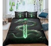 Vert Dragon Sword Parure de Lit 3 Pièces 3D Imprimée Facile d'entretien Fantaisie Mythical Art Ensemble De Literie avec Taie d'oreiller Ultra Douce for Adulte Enfants Filles Double（200x200cm）