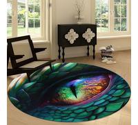 Vert Émeraude Antidérapant Tapis Rond 60 cm, Écailles D'Œil De Dragon Fantastique Lavable en Machine Tapis Rond, Moquette de Salon et Chambre Doux et Confortable, Idéal pour Intérieurs décoration