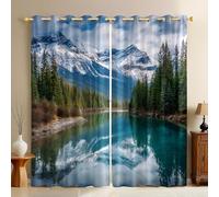 Vert éMeraude Lot de 2 Rideaux Occultants Paysage fluvial de Snow Mountain Thermiques et Phoniques, Œillets, Opaques pour Chambre, Salon ou Véranda 110L X 215H cm