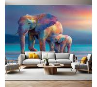 Vert éMeraude Papier Peint Intissé 400 x 280 cm Éléphant de couleur animale Panoramique Image Photo Trompe l'oeil Murale Wallpaper Tapisserie pour Salon, Adulte Chambre d'enfants, Étude Décoration