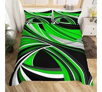 Vert Et Noir Sets de Housse de Couette Résumé Géométrique Metal Art Parure de Lit 220x240cm Retro Stripe Swirl Housse de Couette Retro Cercle Géométrie Parure Housse de Couette Série literie 3 pièces