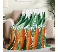 Vert et Orange Couverture Enfant en Flanelle Douce - Chaude Confortable et Douillette Motif Gribouillages Carottes Feuilles, Plaid Polaire Imprimé pour Garçons et Filles 200 x 220 cm