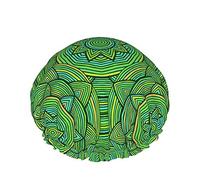 Vert Ethnique Motif À La Mode Double Couche Étanche Bonnet De Bain Réutilisable Étanche Salon De Beauté Spa Bonnet De Bain Pour Les Femmes