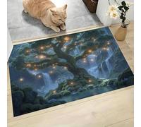 Vert Foncé Paillasson Attrape-Poussière, l'arbre Souhaits dans La Forêt Magique Tapis de Sol Antidérapant Lavable en Machine, Style Fantastique Absorbantes pour Entrée Porte et Couloir - 45 x 75 cm