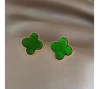 (Vert) Grandes boucles d'oreilles en forme de trèfle à quatre feuilles, design de niche, sens du cent,