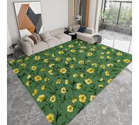 Vert Gris Tapis Lavable, Dessiné À La Main Fleurs Feuilles Artistique Réducteur de Bruit Facile à Nettoyer Paillasson - Antidérapant Imprimé Tapis 160 x 230 cm pour Salon Chambre Bureau