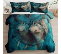 Vert Housse de Couette 200 x 200 cm Parure de Lit en Microfibre Style Fantastique Attrape-Rêves À Loup, Housse de Couette imprimée réversible avec Fermeture Éclair pour Adolescents Adultes