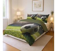 Vert Illustration Herbe Football 220 x 240 cm Housse de Couette Haut De Gamme Ensemble de literie avec 2 Taies d’Oreiller Literie Parure pour Adultes et Enfants
