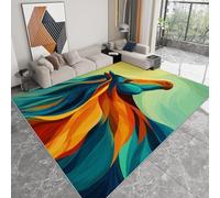Vert Jaune Tapis Lavable, Abstrait Animaux Chevaux Vibrant Réducteur de Bruit Facile à Nettoyer Paillasson - Antidérapant Imprimé Tapis 160 x 230 cm pour Salon Chambre Bureau