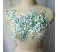 Vert menthe 3D fleur feuille dentelle tissu Sequin strass brodé robe Appliques col maille coudre Patch pour la décoration de mariage