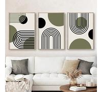 Vert Noir Géométrique Ligne Toile tableau Peinture Minimaliste Moderne Murale Art Tableaux Abstrait Affiches Salon Intérieur Decoration À La Maison 50x70cmx3 Sans Cadre
