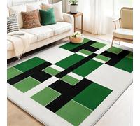 Vert Noir Tapis de Bain antidérapant, Moquette décoratifs Moderne Géométrique Carré Motif résistant à la décoloration Hydrofuge pour Salon Chambre à Coucher, 80 x 150 cm