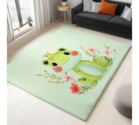 Vert Olive Tapis Salon 80 x 150 cm, Fleurs Animaux Grenouilles Motif Tapis, Chambre Lavable Dessin Animé avec Support Antidérapant et Bordure Durable pour la Maison