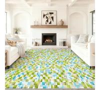 Vert Olive Tapis Salon Abstrait, Moquette Lavable en Machine avec Dessous Antidérapant, Géométrie Cube Tapis Décoratif pour Chambre Cuisine Entrée et Maison 120 x 170 cm