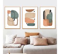 Vert Orange Murale Art Abstrait Géométrique Trio Art Affiches Et Gravures Moderne Minimaliste Toile tableau Peinture Tableaux Pour La Decoration Intérieure 50x70cmx3 Sans Cadre