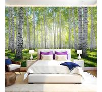 Vert Papier Panoramique Mural forêt de bouleaux Papier Peint Intissé Poster Tableaux Muraux Tapisserie Photo pour Salon Canapé TV Fond Décoration Murale 350 x 256 cm