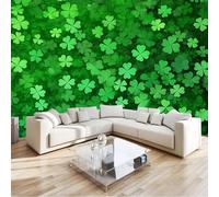 Vert Papier Peint 3D Panoramique Trèfle À Feuilles De Plantes Intissé Peinture Murale Décor Mural, Pour Salon Chambre Tv Fond Murale Décoration 250 X 175 Cm