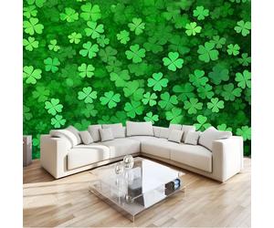 Vert Papier Peint 3D Panoramique Trèfle À Feuilles De Plantes Intissé Peinture Murale Décor Mural, Pour Salon Chambre Tv Fond Murale Décoration 250 X 175 Cm