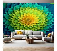 Vert Papier Peint Intissé 400 x 280 cm Motif floral géométrique Panoramique Image Photo Trompe l'oeil Murale Wallpaper Tapisserie pour Salon, Adulte Chambre d'enfants, Étude Décoration