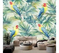 Vert Papier Peint Panoramique 3D 350L x 256H cm, Botanique Vert Feuilles Palmier Perroquet Papier Peint Haute Qualité -Photo Fresque Murale Moderne Décoration pour Salon Chambre d'enfant Fond TV