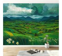Vert Papier Peint Panoramique 3D Intissé, Village Cubiste De La Colline 350 x 256 cm Murales Papier Peint pour Salon Chambre à Coucher D'Enfant Maison Décoration Murale