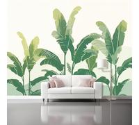 Vert Papier Peint Panoramique Autocollante, Feuilles de bananier tropicales Plantes vertes Photo Poster Mural pour Salon Chambre 300 x 210 cm Papier Peint Intissé Maison Décoration Intérieure