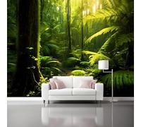 Vert Papier Peint Panoramique Autocollante, Forêt tropicale fougères sentiers Photo Poster Mural pour Salon Chambre 350 x 256 cm Papier Peint Intissé Maison Décoration Intérieure