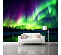 Vert Papier Peint Panoramique Autocollante, Vent fantastique Aurore Forêt Photo Poster Mural pour Salon Chambre 350 x 256 cm Papier Peint Intissé Maison Décoration Intérieure