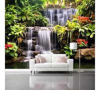 Vert Papier Peint Panoramique Autocollante, Vent tropical cascade plantes vertes Photo Poster Mural pour Salon Chambre 350 x 256 cm Papier Peint Intissé Maison Décoration Intérieure