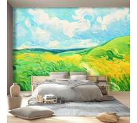 Vert Papier Peint Panoramique Intissé Autocollant - Paysage Abstrait Herbe Ciel Décor Murale Moderne Décollable pour Salon et Chambre Personnalisable et Facile à Poser, 350 x 256 cm