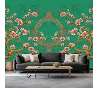Vert Papier Peint Photo Panoramique Fleurs Magnolia De L'Art Chinois Sont Élégantes 308 x 220 cm papier peint Pour Salon Chambre Bureau Couloir décoration Peinture murale décor Murale moderne