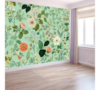 Vert Papier Peint Style Art Déco 350 X 256 Cm, Intissé Murale Posternature Fleurs Plantes Feuilles Pour Salon Chambre À Coucher Couloir Arrière-Plan Tv - Installation Facile Moderne Décoration Muraux