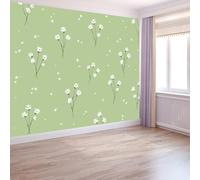 Vert Papier Peint Style Art Déco 400 X 280 Cm, Intissé Murale Posterminimaliste Fleurs Sauvages Pour Salon Chambre À Coucher Couloir Arrière-Plan Tv - Installation Facile Moderne Décoration Muraux