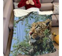 Vert Plaid Polaire Guépard dans l'arbre 200 x 220 cm Couverture Peluche Douce et Légère, Chaude et Confortable pour Lit, Salon ou Chambre d’Enfant