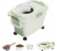 (Vert)Récipient pliable pour aliments pour animaux Boîte de rangement pour aliments pour chiens avec roulettes amovibles Travel Silicone Bowl and Scoop pour aliments pour animaux Riz Farine