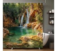 Vert Rideau de Douche Cascade de la forêt 200x200 cm Impression 3D HD Imperméable Anti-Moisissure, Lavable en Polyester avec 12 Crochets