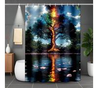Vert Rideau de Douche, Polyester Rideau Douche Arbre de la Vie Shower Curtain 200x240, Imperméable Lavable Shower Curtain avec 12 Anneaux Résistant Facile à Installer pour Baignoire, Cadeau -lsy250768