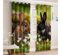 Vert Rideaux Occultants Lapin Animal et Marguerite 2 Pièces Isolants Thermiques et Phoniques avec Œillets pour Chambre Adulte ou Enfant Intérieur Maison 117L X 183H cm