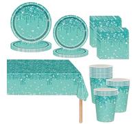 Vert sarcelle Vaisselle de fete 81 Pièces Vert Jetables Anniversaire Vaisselle Papier Assiettes Papier Tasses Serviettesr Nappe,pour Anniversaire Fête Mariages Fête de Baby Shower -20 Invités