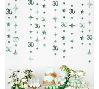 Vert Sauge 30e Anniversaire Décorations Numéro 30 Cercle Point Scintillant étoile Guirlande métallique à Suspendre Banderole Bannière pour Trente Femmes Hommes 30 Ans de Fête Décor Fournitures