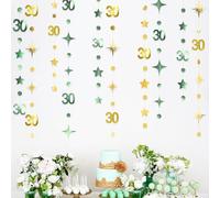 Vert Sauge et Doré 30e Anniversaire Décorations Numéro 30 Cercle Point Scintillant étoile Guirlande métallique à Suspendre Banderole Bannière pour Femmes Trente Hommes 30 Ans de Fête Décor Fournitures