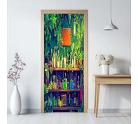 Vert Sticker Porte 3D, Alchimie Des Potions Fantastiques Autocollant Poster de Porte Auto-adhésif Vinyle, Affiche Sticker Mural Chambre Salle de Bain Papier Peint Art Déco, 95 x 215 cm
