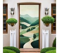 Vert Sticker Porte 3D Trompe-l’Œil Sentier de montagne abstrait 73x204 cm Autocollant Porte Auto-adhésif Vinyle PVC Imperméable Papier Peint Porte Chambre Salle de Bain Décoration