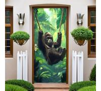 Vert Sticker Porte Animaux de la forêt, orangs-outans 83x204 cm Autocollant Mural 3D Trompe-l’Œil Auto-adhésif Papier Peint Porte Chambre Salle de Bain Décoration