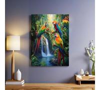 Vert Tableau mural Perroquet de la jungle 60x40 cm Impression sur toile Cadre bois Décoration murale moderne pour salon chambre bureau maison