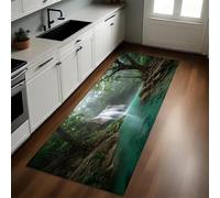 Vert Tapis de Cuisine Cascades et forêts du Parc 60 x 180 cm Antidérapant Résistant Lavable Tapis de Passage Couloir Buanderie Salle de Bain