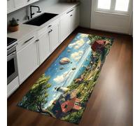 Vert Tapis de Cuisine Construction de Villages ruraux 40 x 120 cm Antidérapant Lavable Devant Évier Absorbant et Doux pour Cuisine Couloir Salon et Entrée